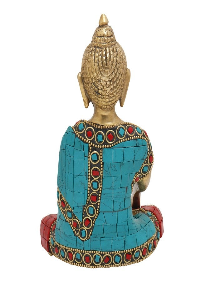Pick End Now Brass Gautam Buddha Idol for Decoration | Gautam Buddha Sitting Position Draped in Blue Shawl Statue for Home Office Décor, Product Dimensions - 10.16 x 3.5 x 15.24Cm, 1 Kg - Image 2